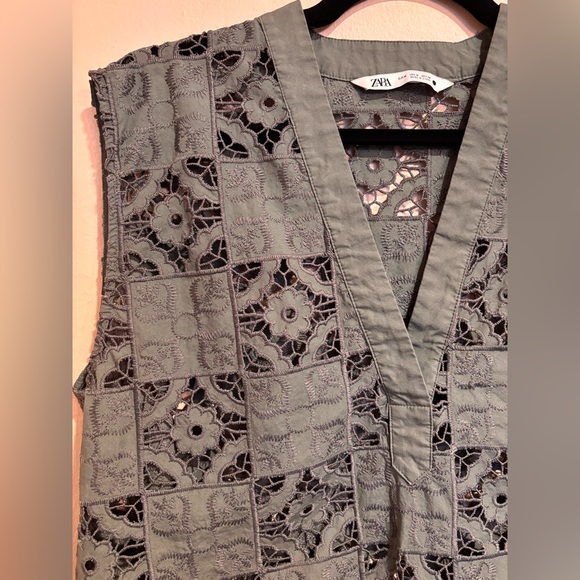 Zara Olive Green Patch Lace Men’s Dress Vest - Picture 6 of 6